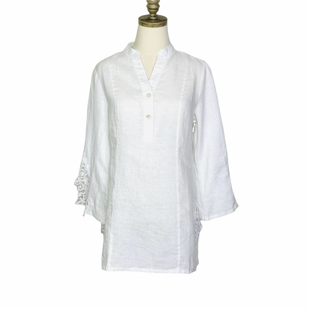 Soft Surroundings White XS Crochet Sleeves Top 2673